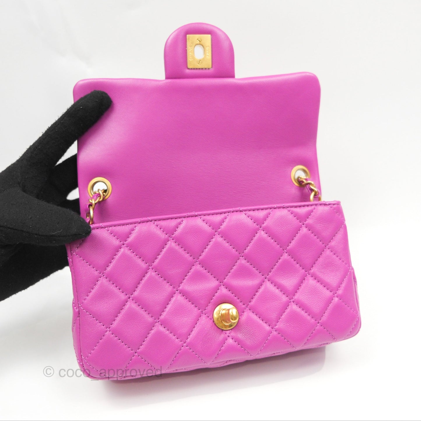 Chanel Mini Rectangular Pearl Crush Quilted Purple Lambskin Aged Gold Hardware