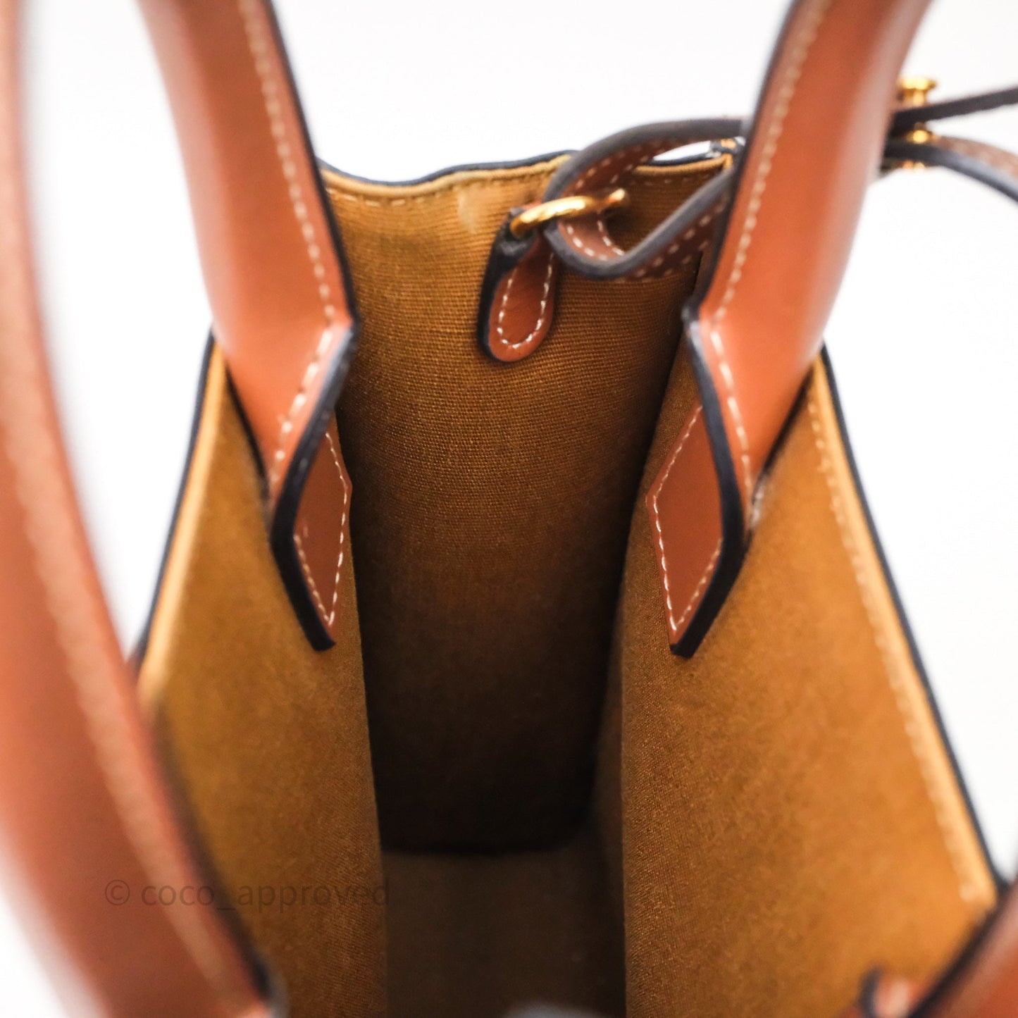 Celine Mini Vertical Cabas Bag Triomphe Canvas Tan Calfskin