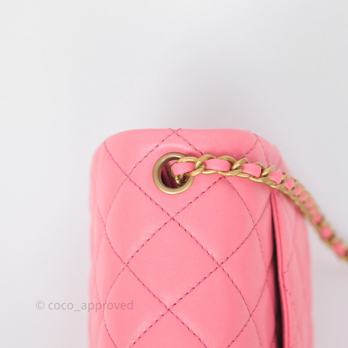 Chanel Pearl Crush Mini Square Quilted Pink Lambskin Aged Gold Hardware