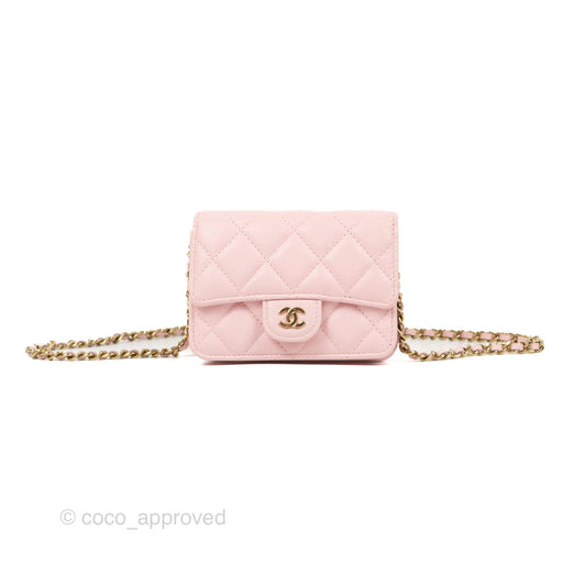 Chanel Mini Wallet With Chain Light Pink Caviar Gold Hardware