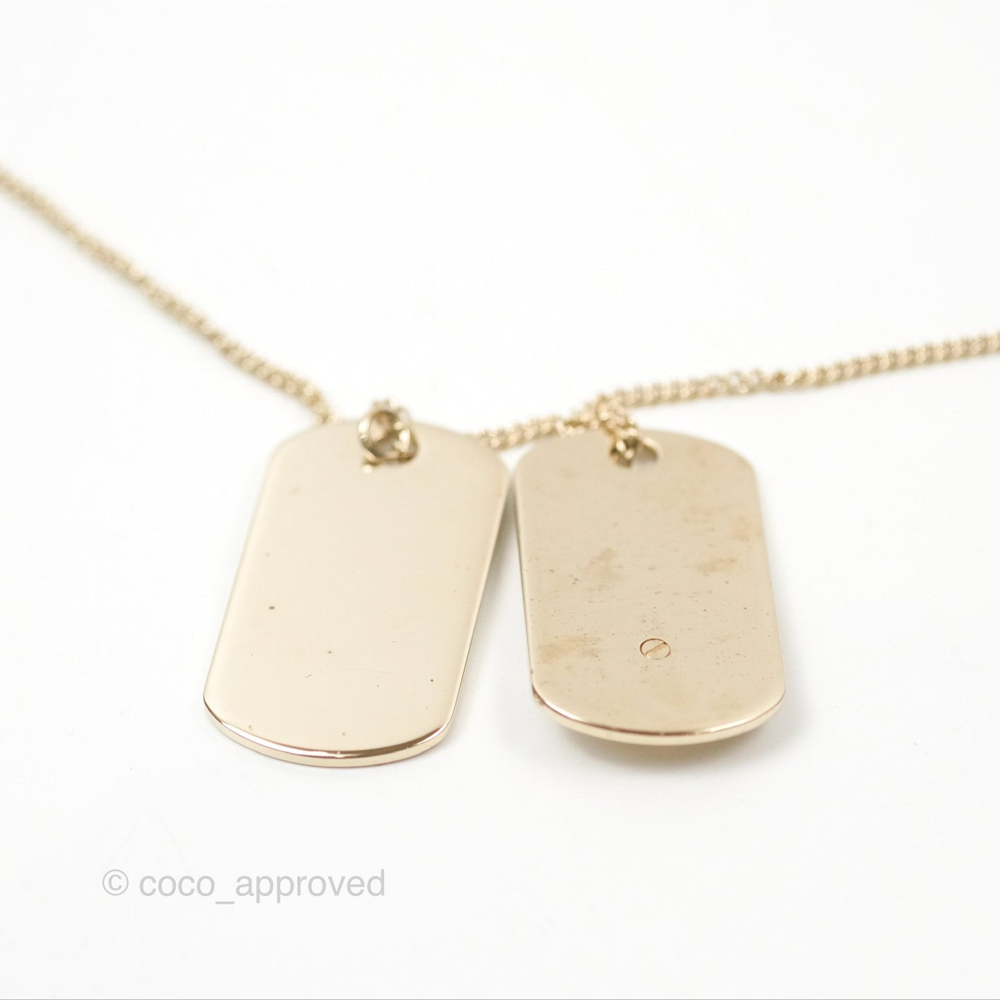 Chanel Dog Tag Charm Crystal Necklace Gold Tone 20P