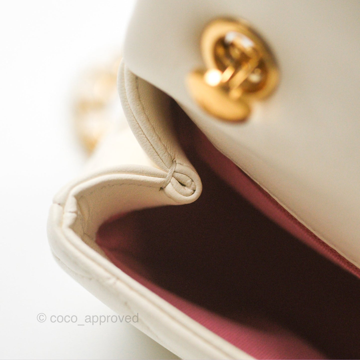 Chanel Quilted Flap Bag With Chanel Logo Top Handle White Calfskin Gold Hardware