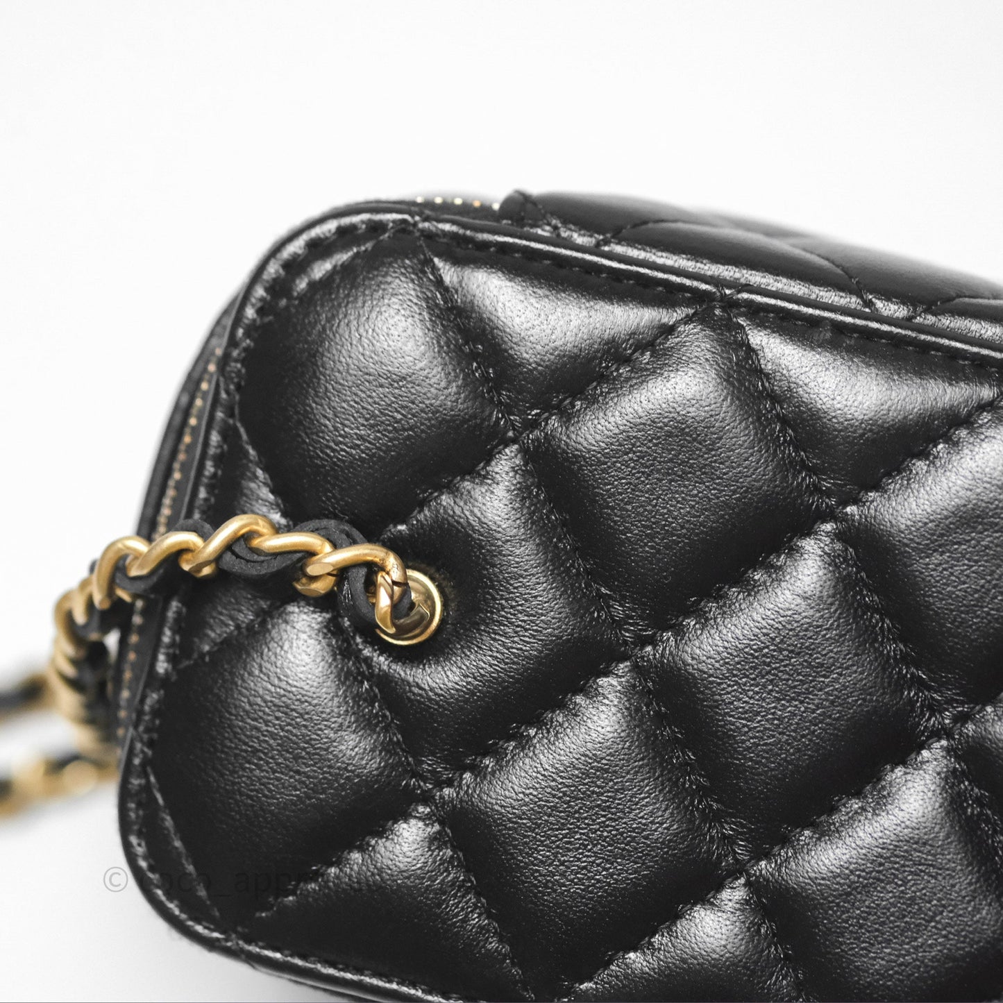 Chanel Vanity with Enamel CC Adjustable Chain Black Lambskin Aged Gold Hardware 24A