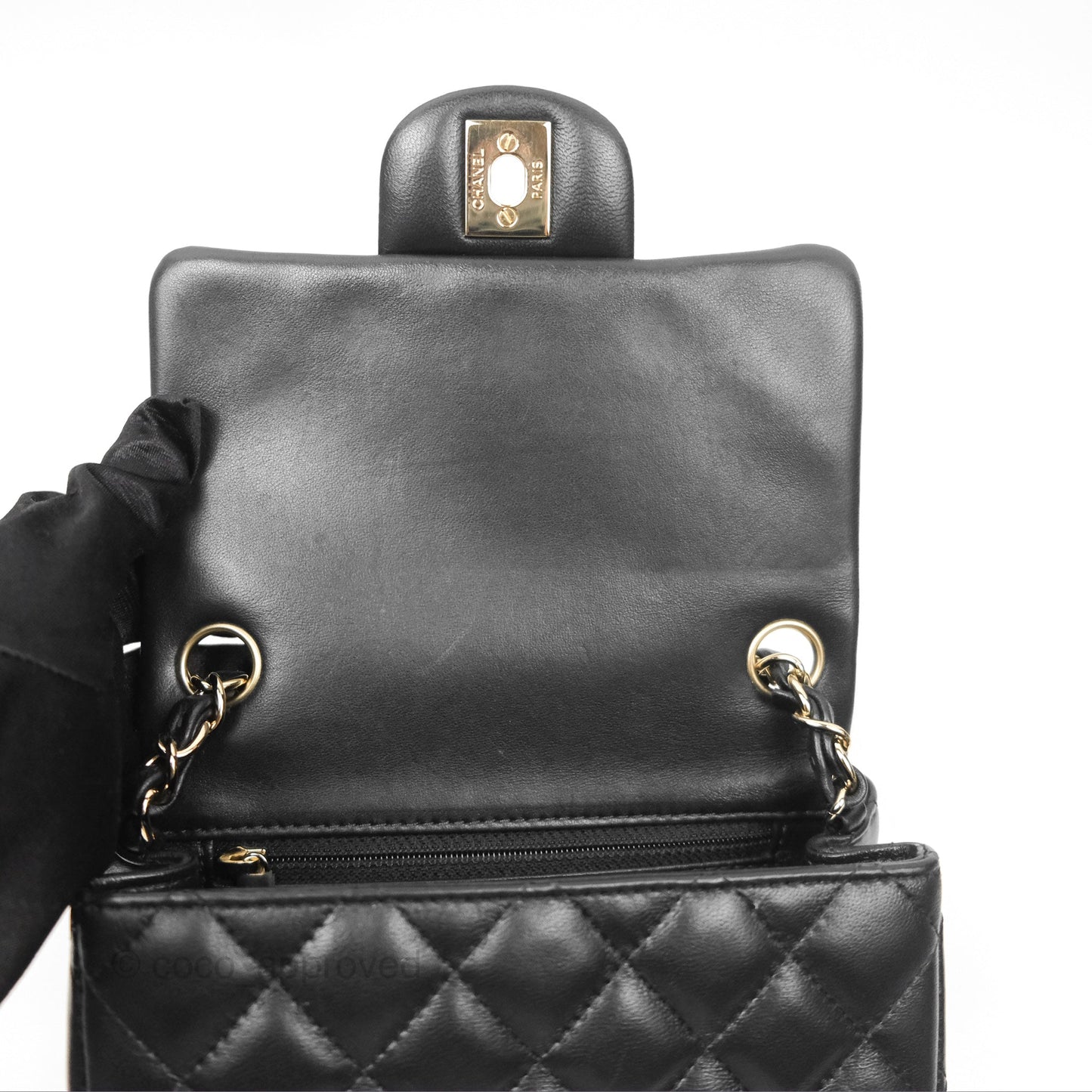 Chanel Mini Square Quilted Black Lambskin Gold Hardware