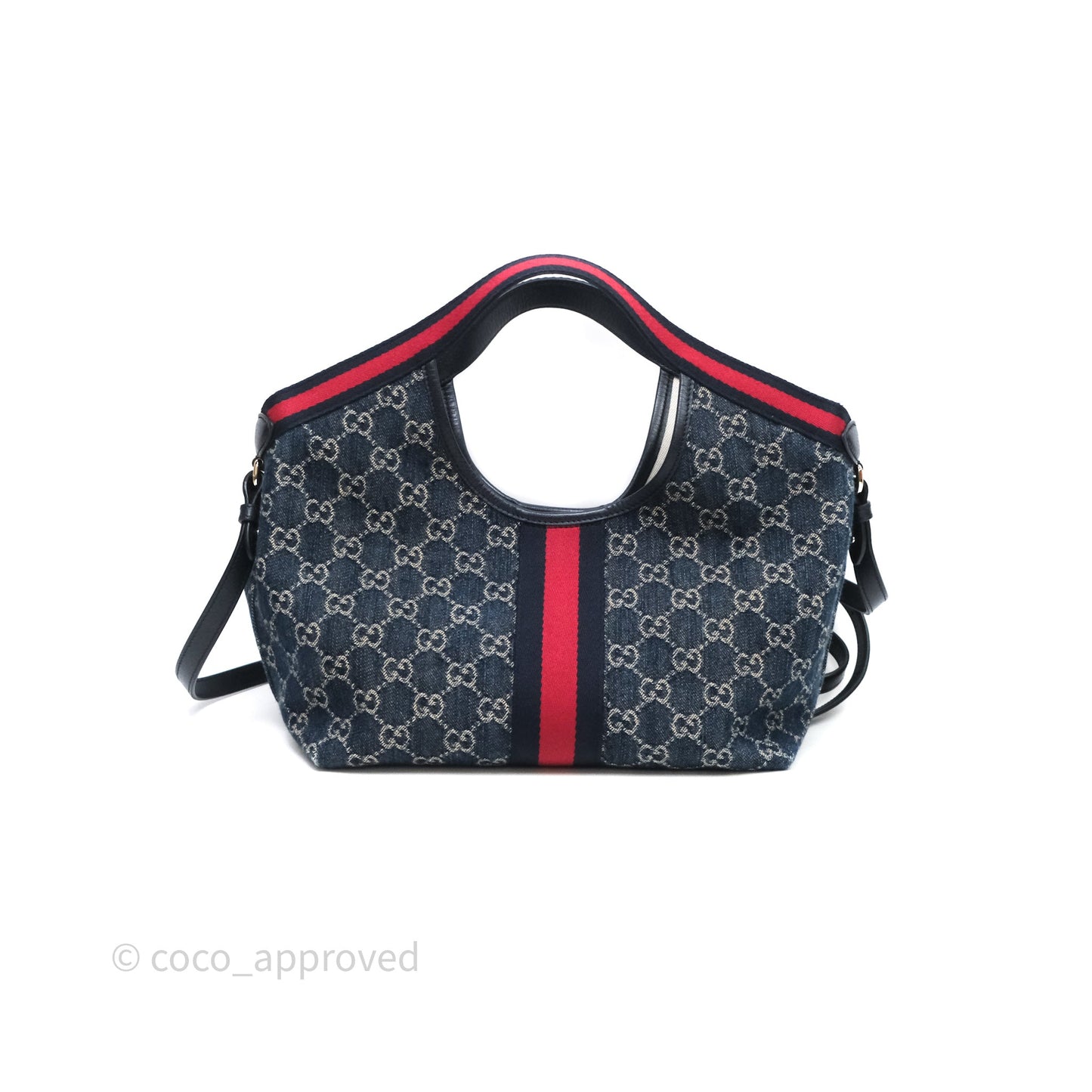 Gucci Giglio Small Tote Bag Blue and White GG Denim