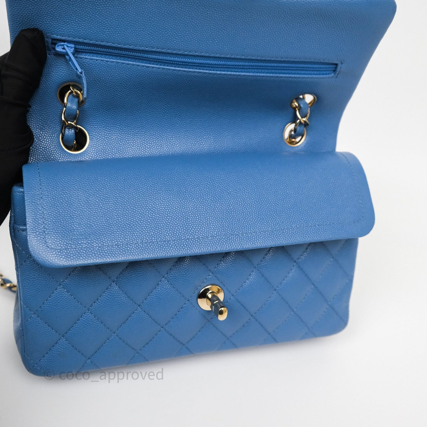Chanel Small Classic Quilted Flap Blue Caviar Gold Hardware