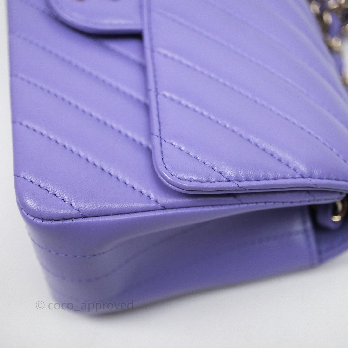 Chanel Quilted Mini Rectangular Chevron Purple Lambskin Gold Hardware