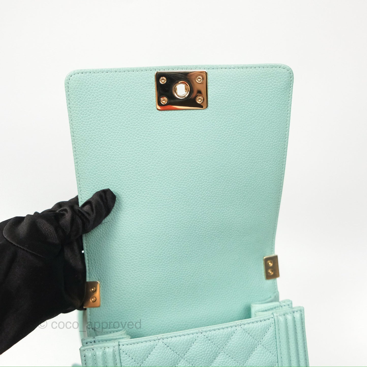 Chanel Quilted North South Boy Flap Tiffany Green Caviar Gold Hardware