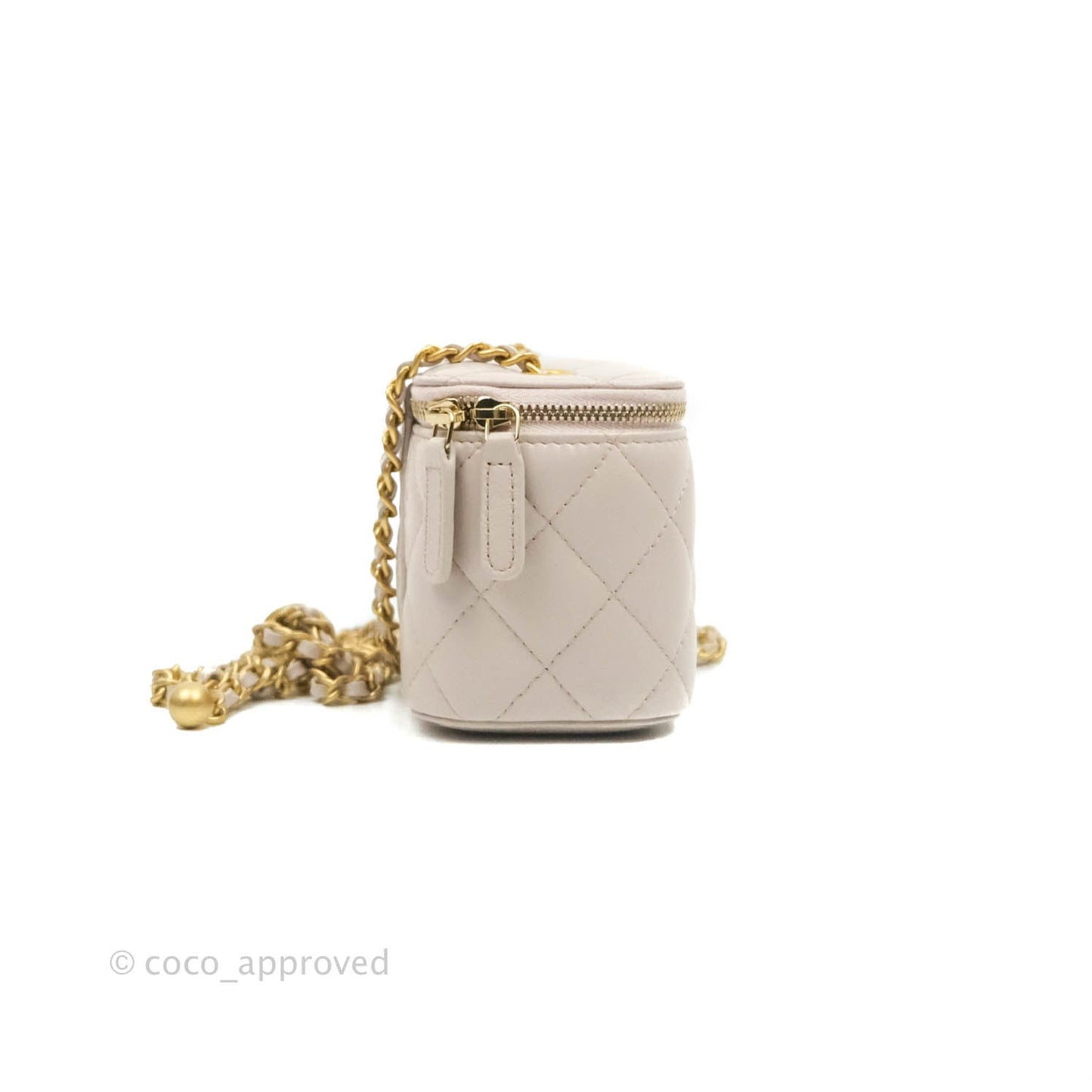 Chanel Classic Mini Pearl Crush Vanity With Chain Lilac Pink Lambskin Aged Gold Hardware