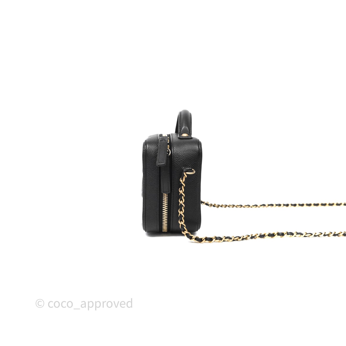 Chanel Quilted Small CC Filigree Vanity Case Black Caviar Aged Gold Hardware
