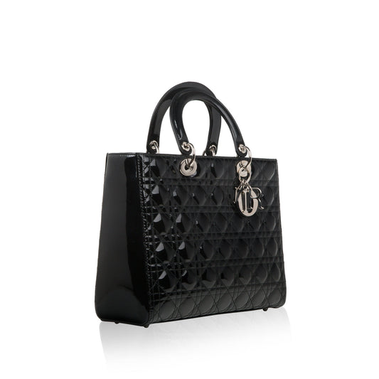 Luxury Dior Lady Luxury Dior Black Patent Leather Large