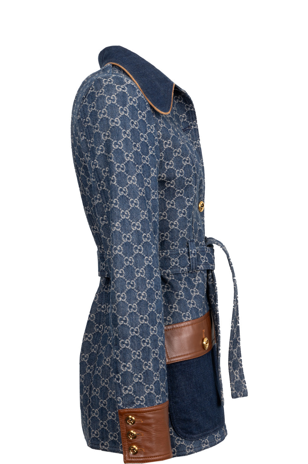 Luxury Gucci Trending 2025 Jacquard GG Leather Detail Denim Jacket