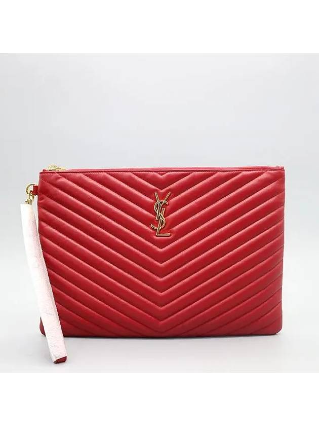 Luxury Saint Laurent 559193 Red color Matrace quilted monogram gold logo tablet pouch clutch bag