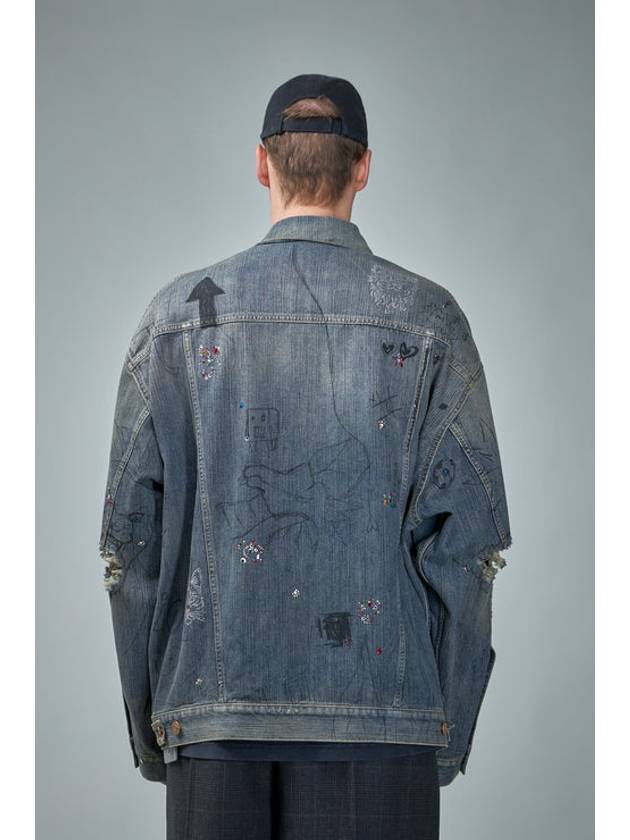 Luxury Balenciaga Graffiti Denim Jacket Blue