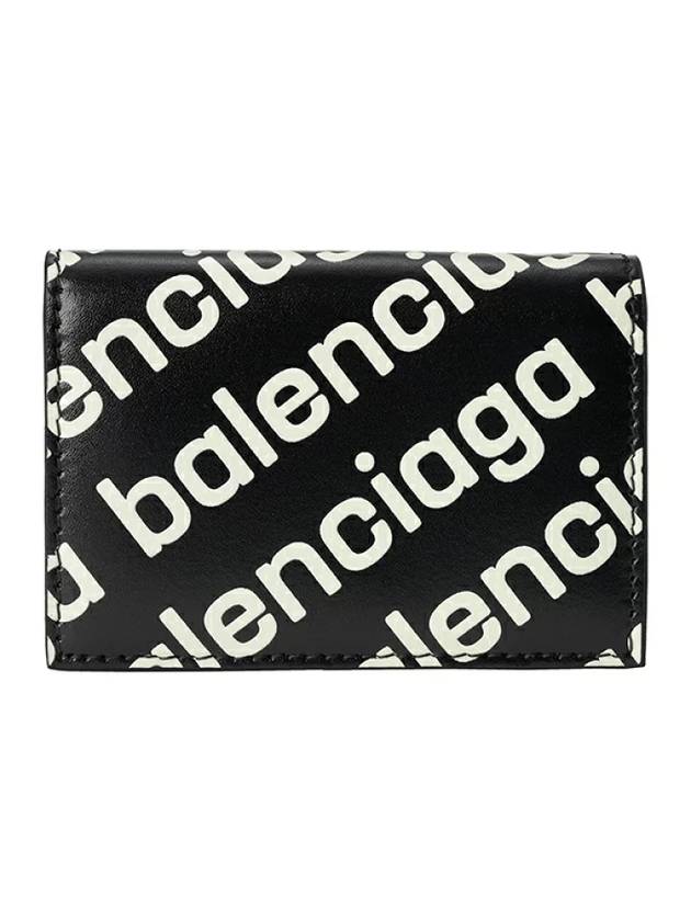 Luxury Balenciaga All-Over Logo Print Tri-Fold Half Wallet Black