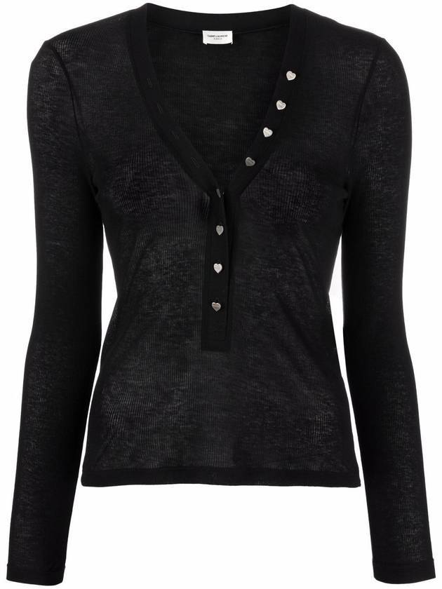 Luxury Saint Laurent Heart Jersey Long Sleeve T Shirt Black