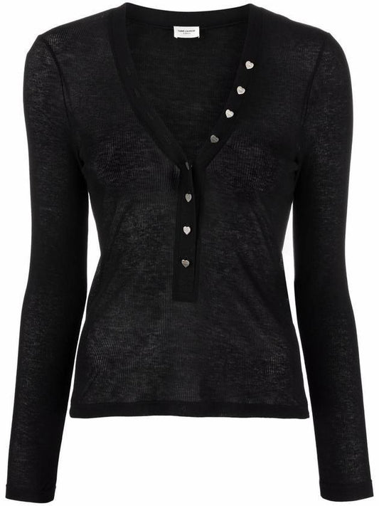 Luxury Saint Laurent Heart Jersey Long Sleeve T Shirt Black
