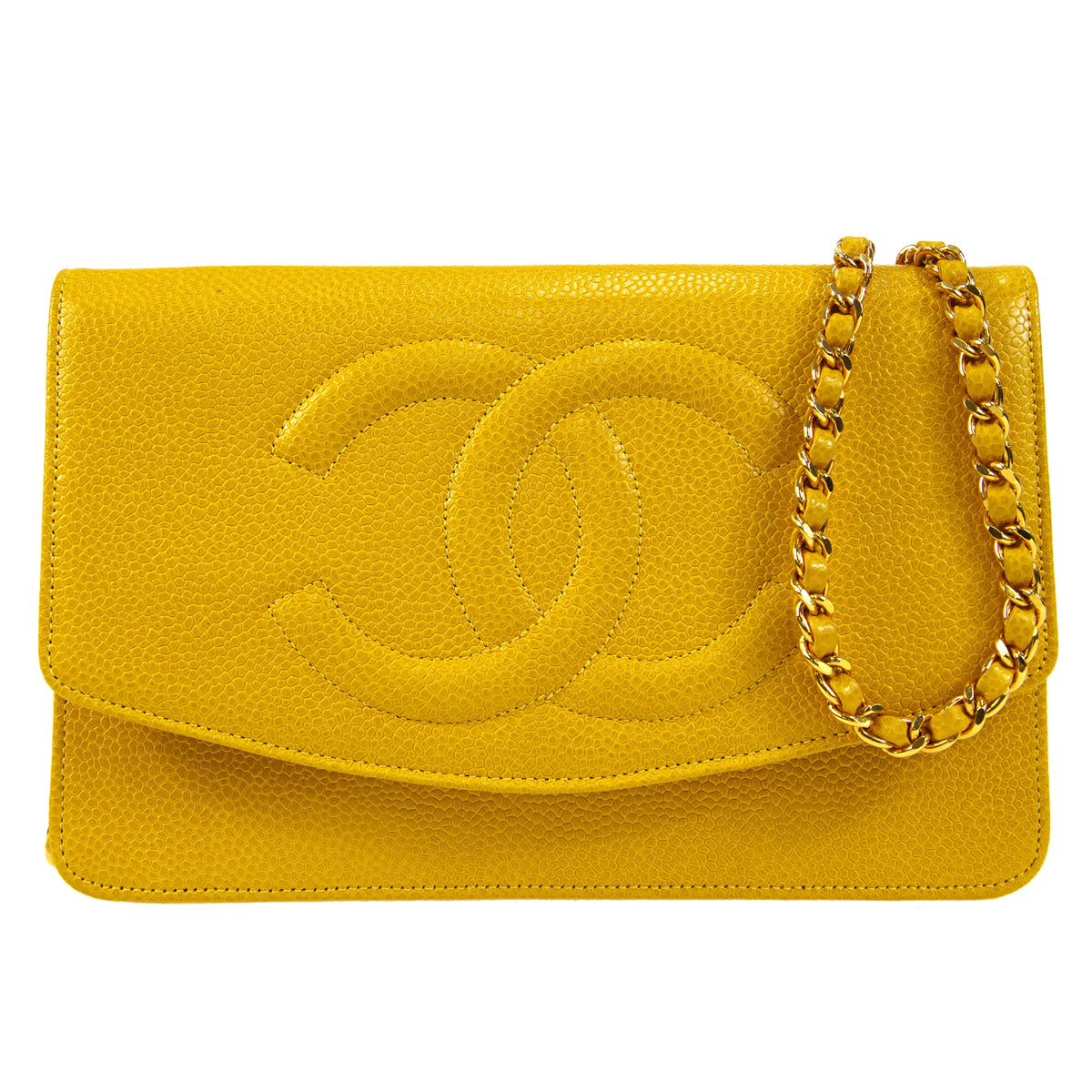 Luxury Chanel 1997-1999 Yellow Caviar Timeless WOC Wallet on Chain