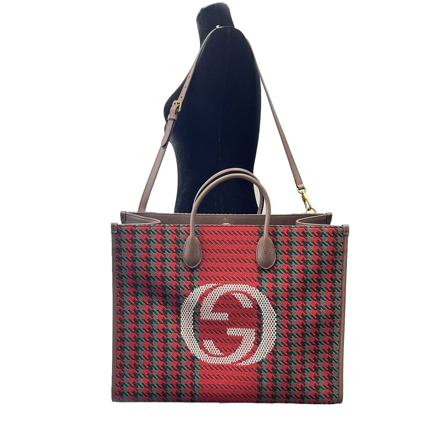 Luxury Gucci - NEW Large Houndstooth GG Tote w / Shoulder Strap