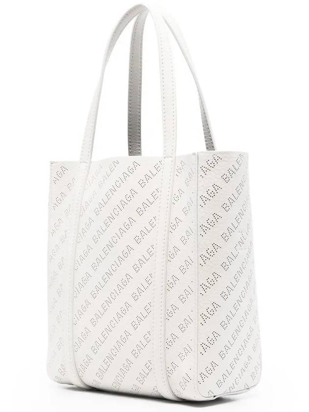 Luxury Balenciaga Everyday All Over Logo Leather Tote Back White