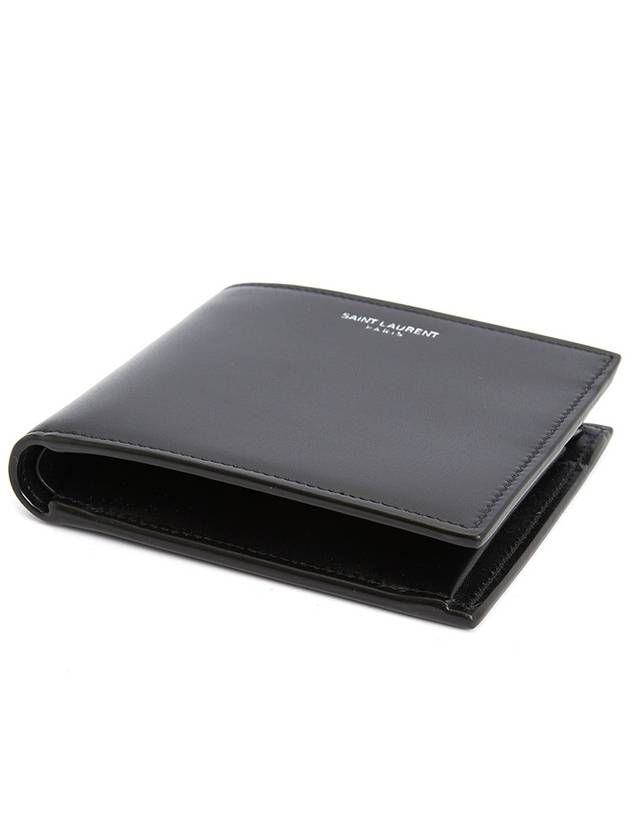 Luxury Saint Laurent Logo Smooth Leather Half Wallet Black