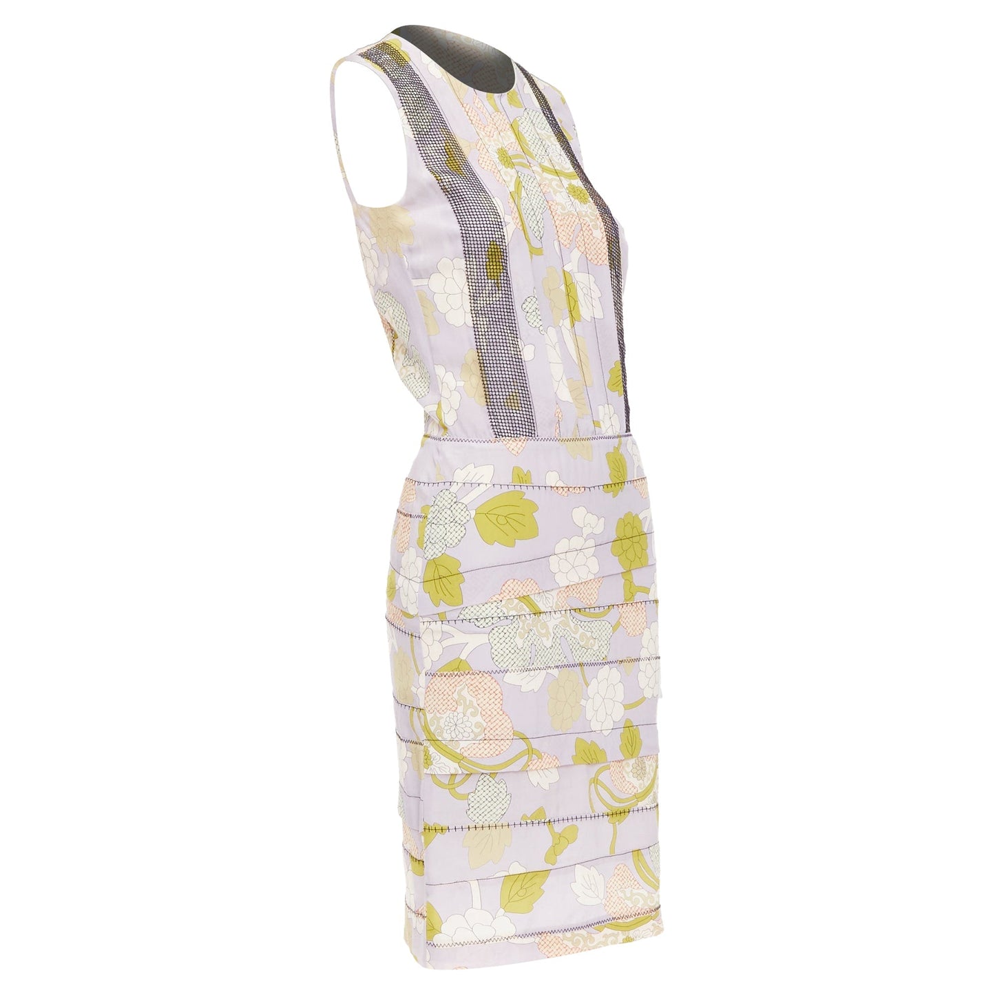 Luxury Bottega Veneta silk purple floral print pleat dress