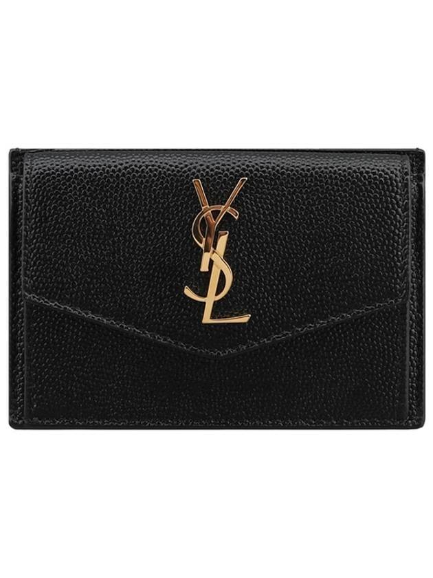 Luxury Saint Laurent Uptown Grain De Poudre Embossed Leather Flap Card Case Black