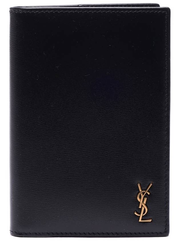 Luxury Saint Laurent Monogram Logo Card Passport Wallet Black