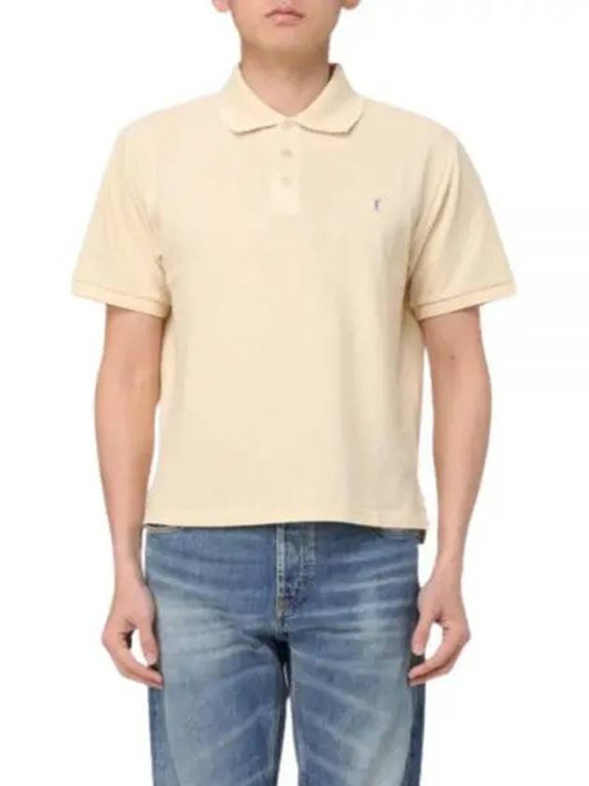 Luxury Saint Laurent Men's Cassandre Cotton Polo Shirt Beige