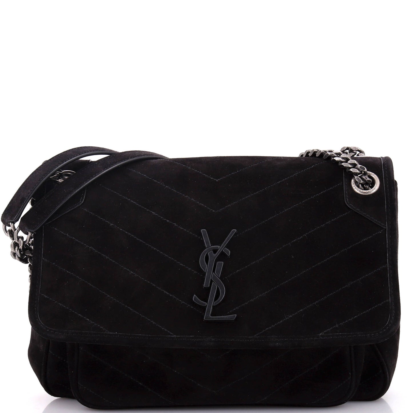 Luxury Saint Laurent Niki Chain Flap Bag Matelasse Chevron Suede Medium