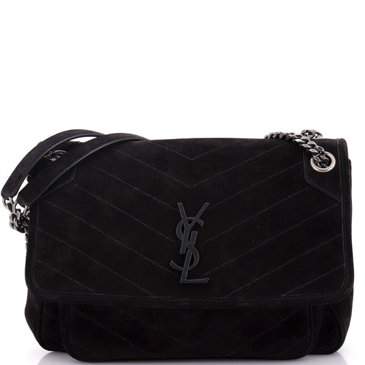 Luxury Saint Laurent Niki Chain Flap Bag Matelasse Chevron Suede Medium