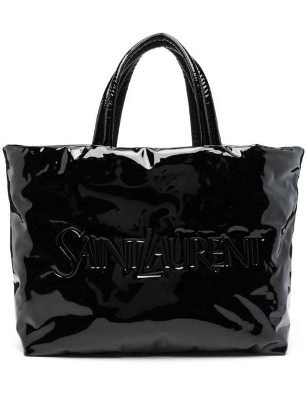 Luxury Saint Laurent Maxi Patent Canvas Tote Bag Black