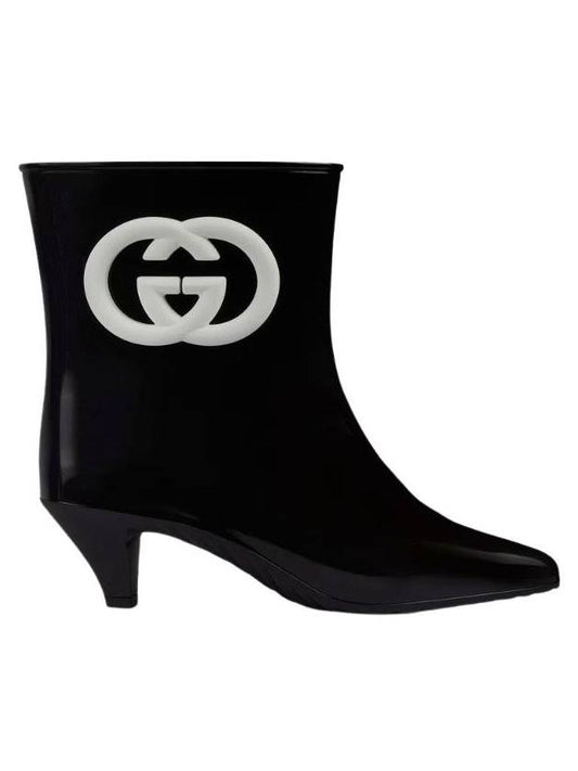 Luxury Gucci Trending 2025 Interlocking G Shiny Rubber Ankle Middle Boots Black