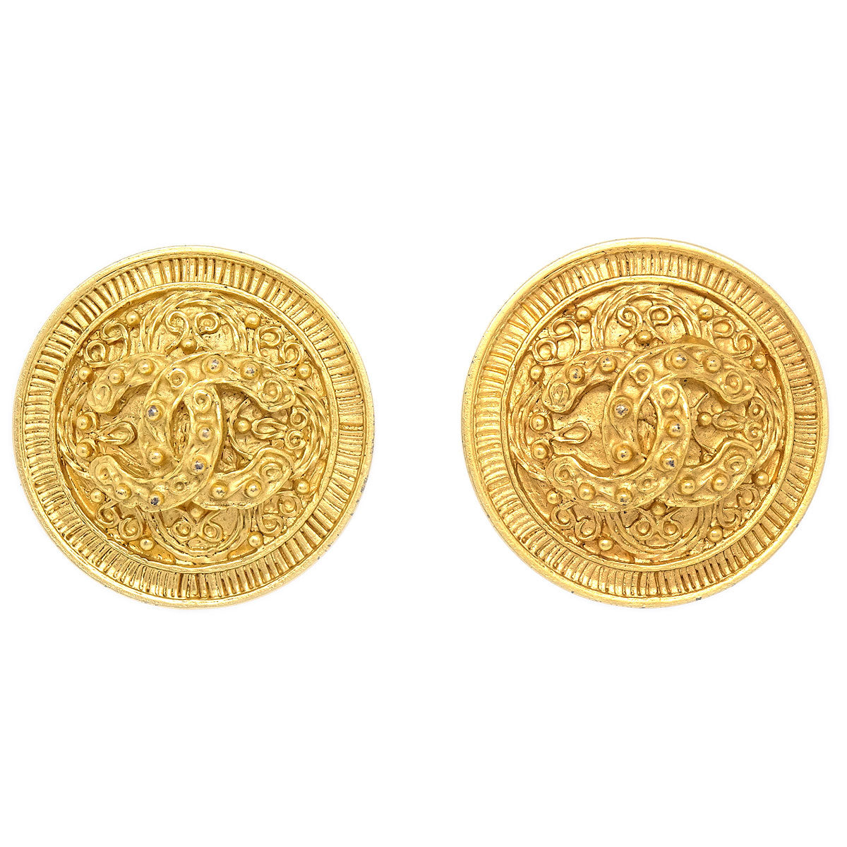 Luxury Chanel 1994 Gold 'CC' Filigree Earrings Large