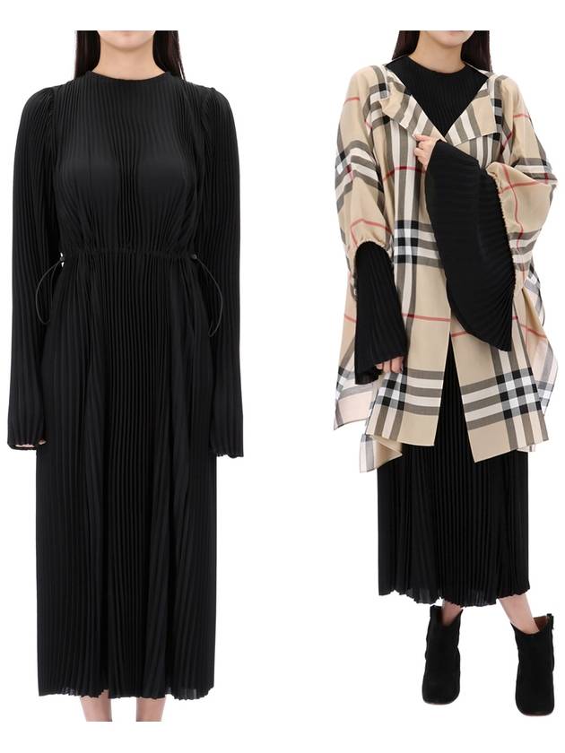 Luxury Balenciaga Pleated Crepe De Chine Midi Dress Black