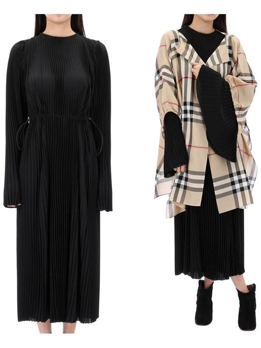 Luxury Balenciaga Pleated Crepe De Chine Midi Dress Black