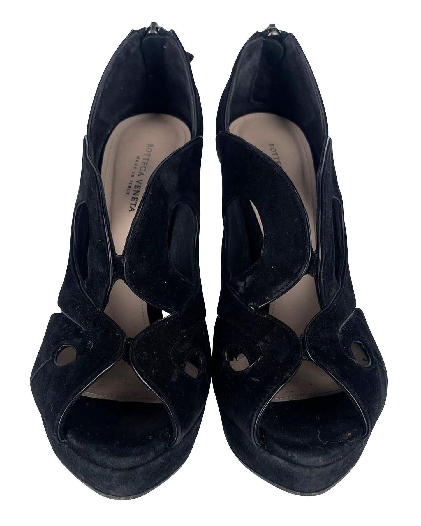 Luxury Bottega Veneta Cut Out Heels in Black Velvet
