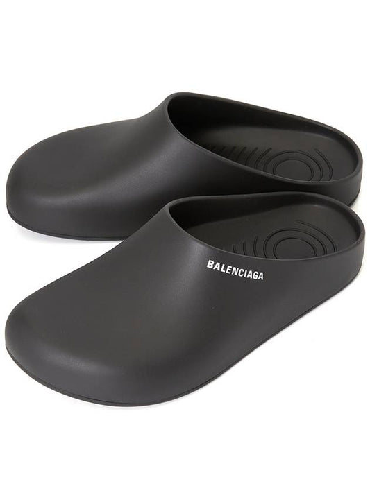 Luxury Balenciaga Logo Pool Closed Mule Black