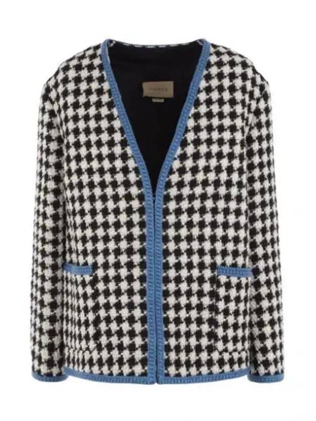 Luxury Gucci Trending 2025 Women's Gingham Tweed Jacket Ivory Blue