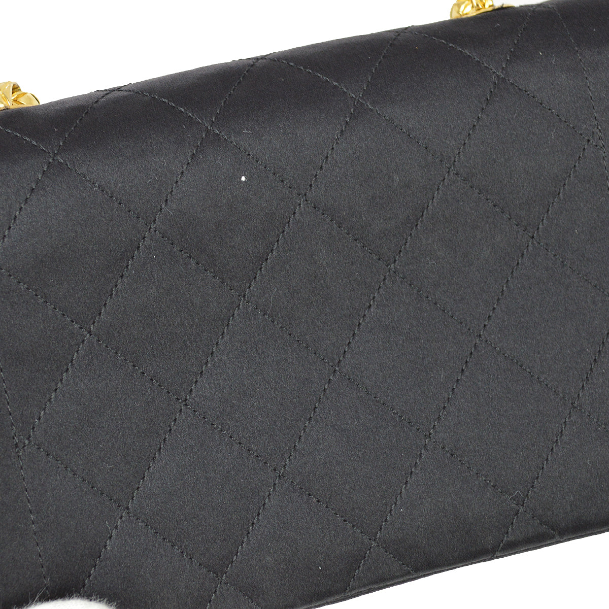Chanel 1989-1991 Black Satin Mini Border Flap Shoulder Bag