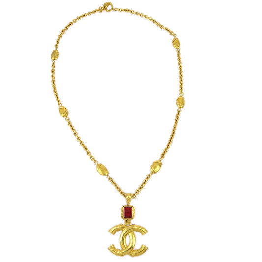 Luxury Chanel Gripoix Gold Chain Pendant Necklace 94A
