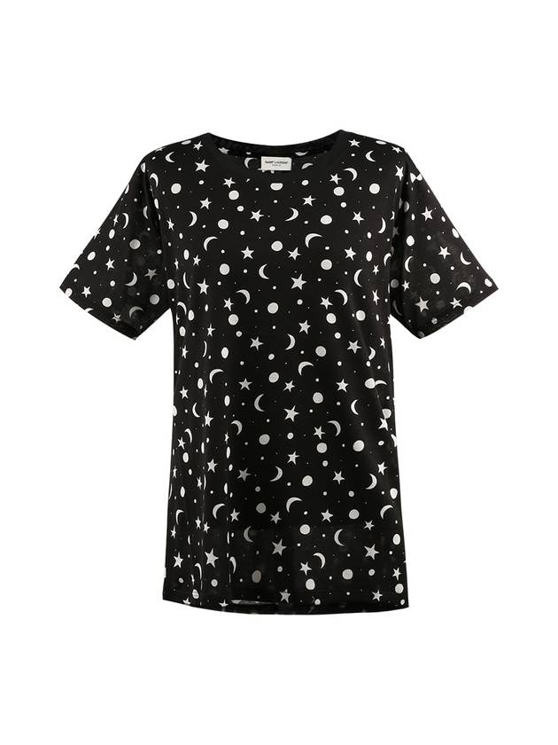 Luxury Saint Laurent Women's Star Print Cotton Short Sleeve T-Shirt Black