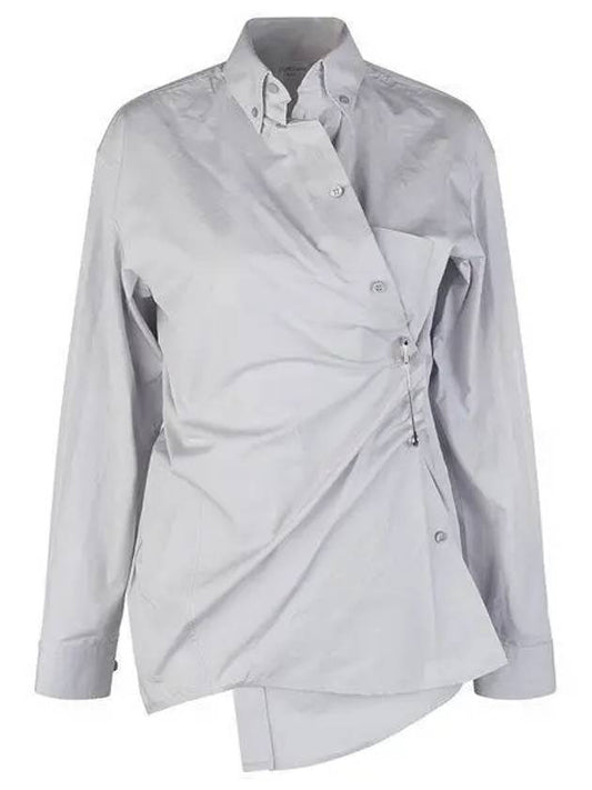 Luxury Balenciaga Twist Button Cotton Shirt Grey