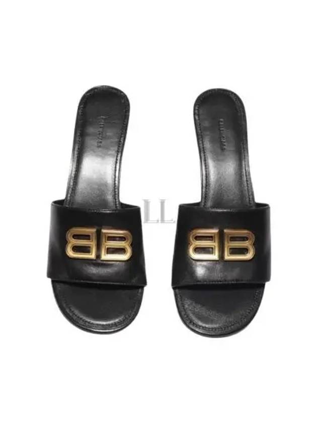 Luxury Balenciaga BB Leather Slipper Heels Black
