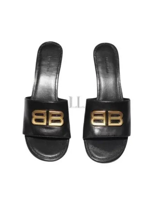 Luxury Balenciaga BB Leather Slipper Heels Black