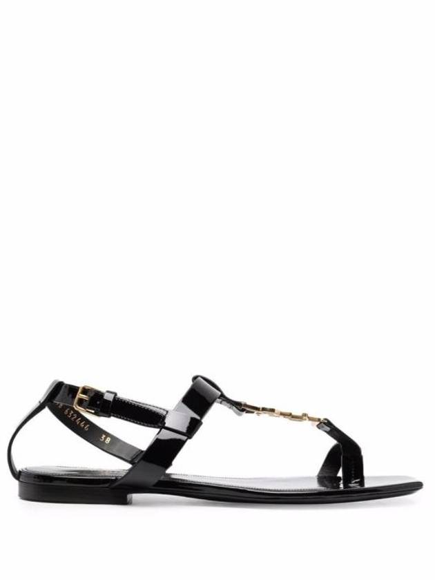 Luxury Saint Laurent Women's Cassandra Monogram Logo Patent Leather Sandals Black