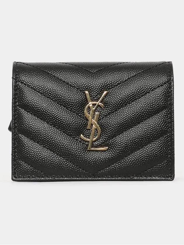 Luxury Saint Laurent Monogram Caviar Leather Flap Card Wallet Black