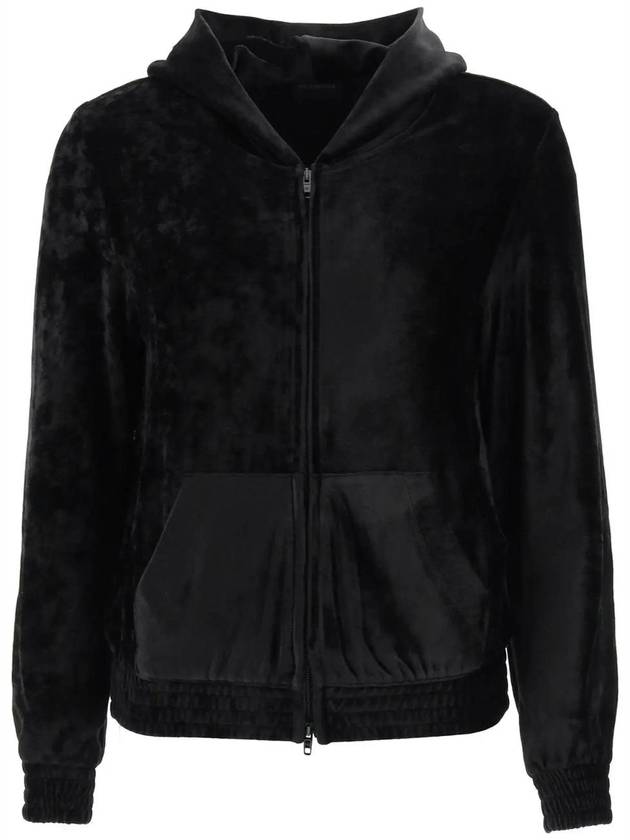 Luxury Balenciaga Women's BB Paris Strass Velvet  Zip-Up Hoodie Black
