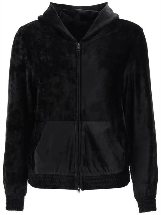 Luxury Balenciaga Women's BB Paris Strass Velvet  Zip-Up Hoodie Black