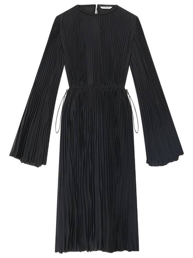 Luxury Balenciaga Pleated Crepe De Chine Midi Dress Black